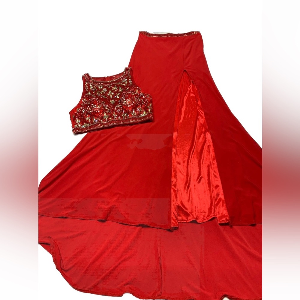 Sherri Hill Red Two-Piece 
Beaded Prom Gown-Size 6 - Picture 3 of 15